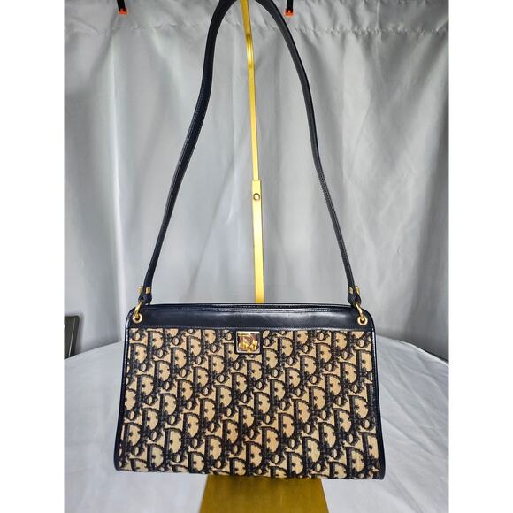 Christian Dior Trotter Canvas Shoulder Bag Navy Blue, Made in France - Picture 14 of 14